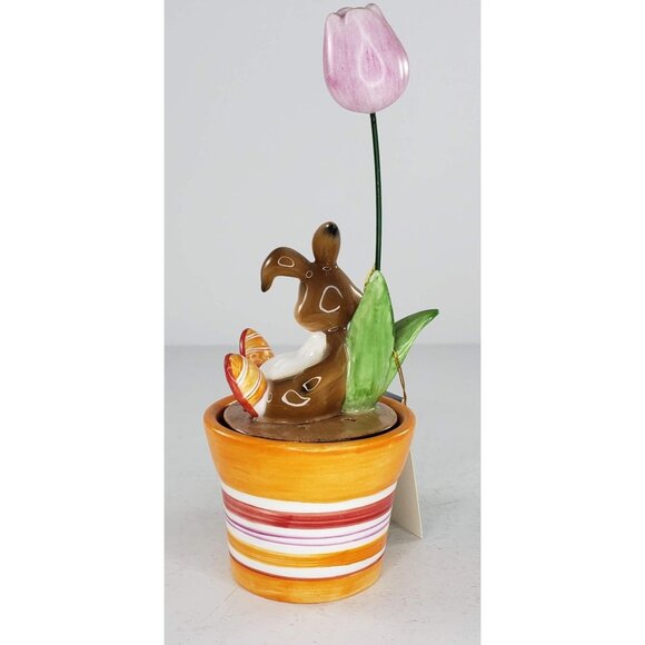 German Goebel Fragrant Greeting Flower Pot Figurine Rabbit Orange Floral Incense - Picture 3 of 9